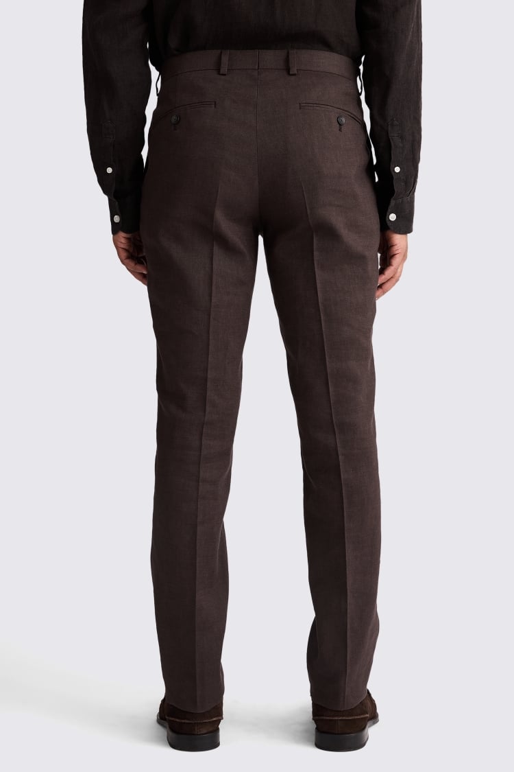 Tailored Fit Brown Matte Linen Trousers