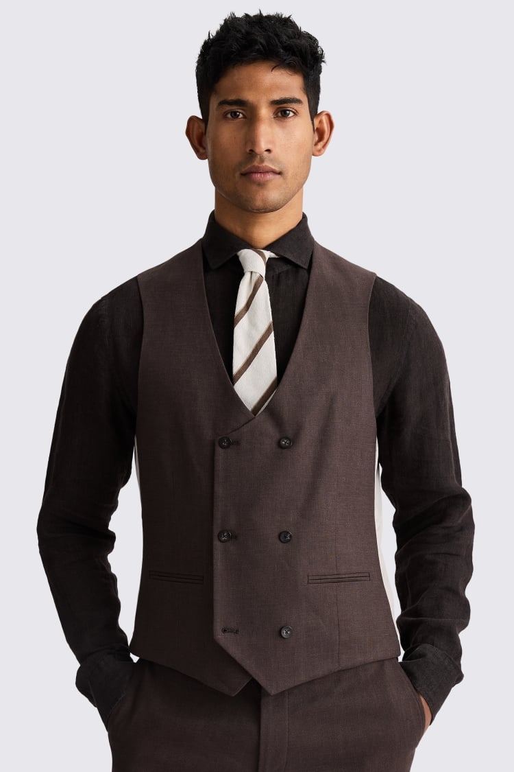 Tailored Fit Brown Matte Linen Waistcoat