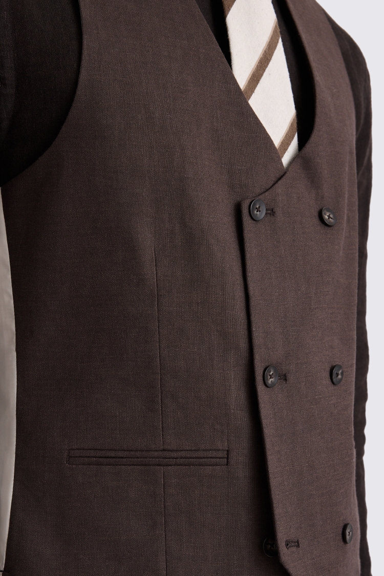 Tailored Fit Brown Matte Linen Waistcoat