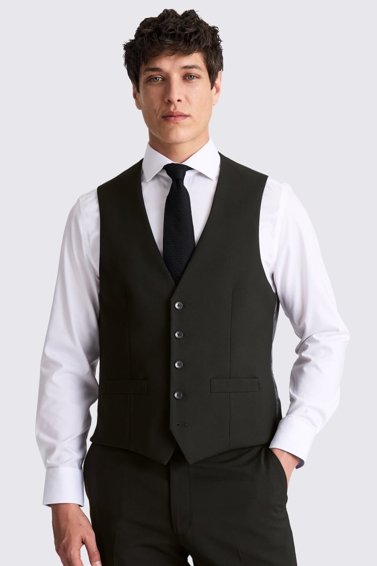 Regular Fit Black Stretch Waistcoat