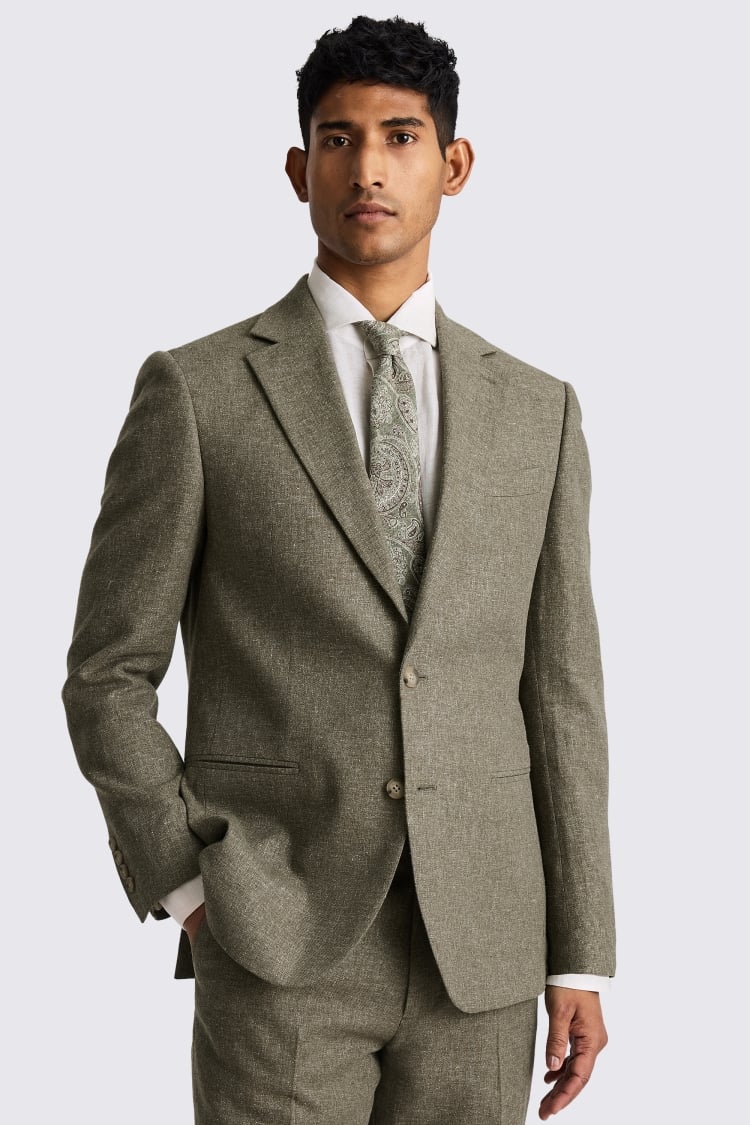 Regular Fit Khaki Cotton Linen Suit