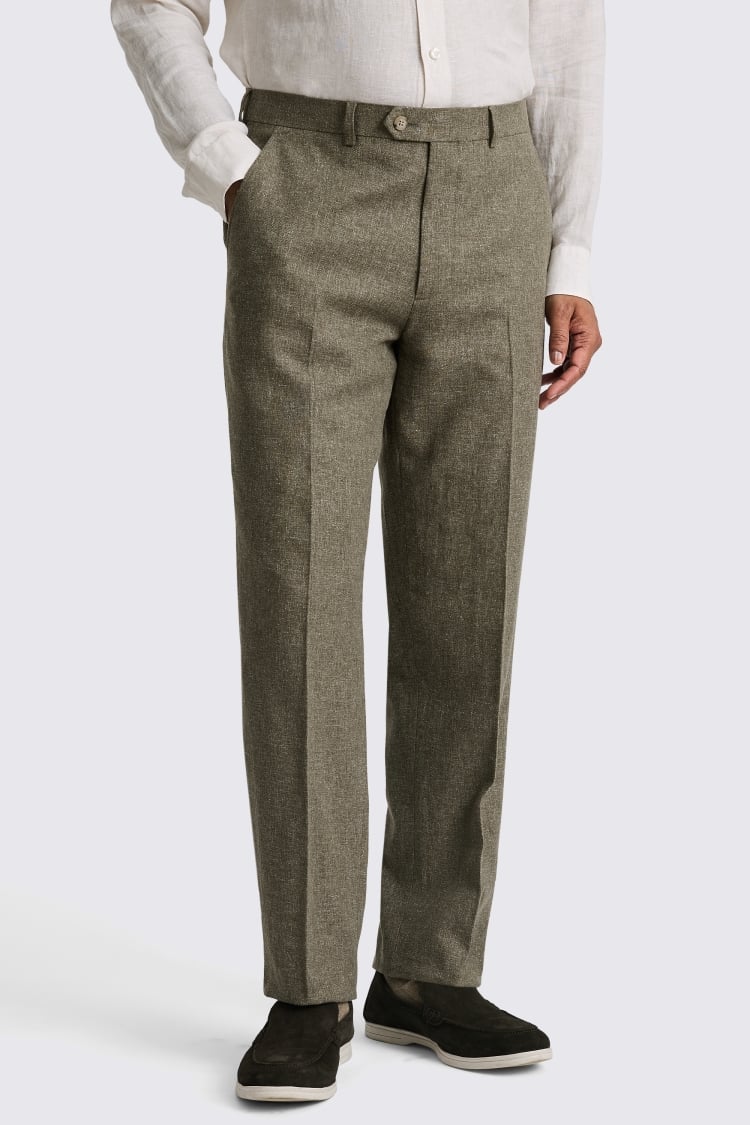 Regular Fit Khaki Cotton Linen Trousers