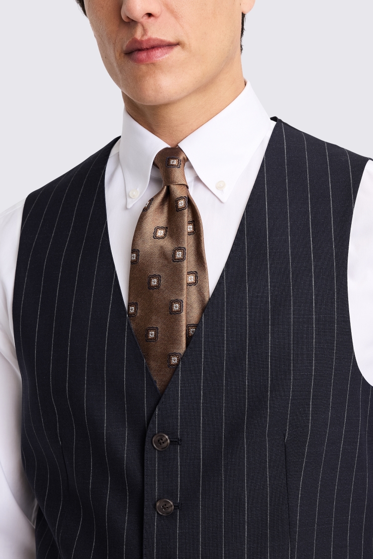 Italian Tailored Fit Navy Stripe Waistcoat