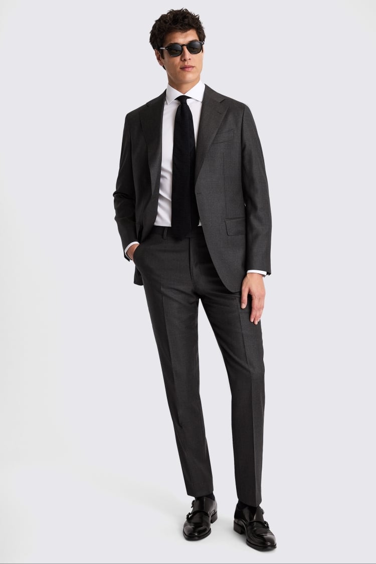 Italian Tailored Fit Charcoal Twill Suit