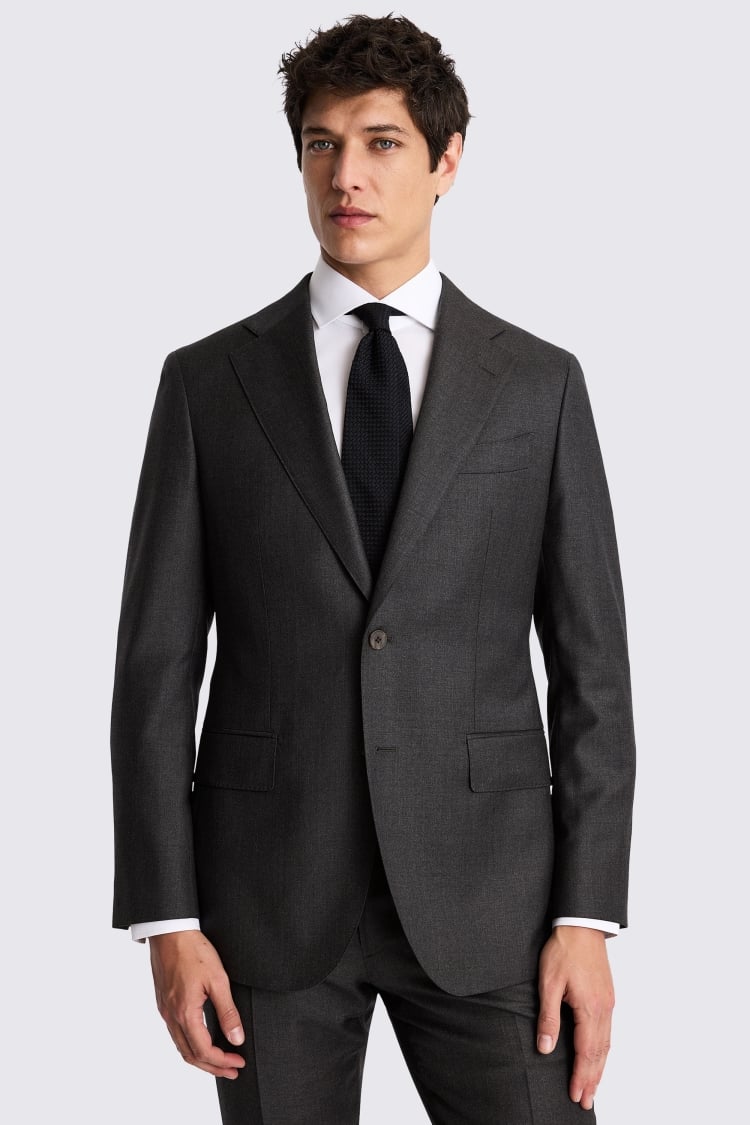 Italian Tailored Fit Charcoal Twill Suit Jacket