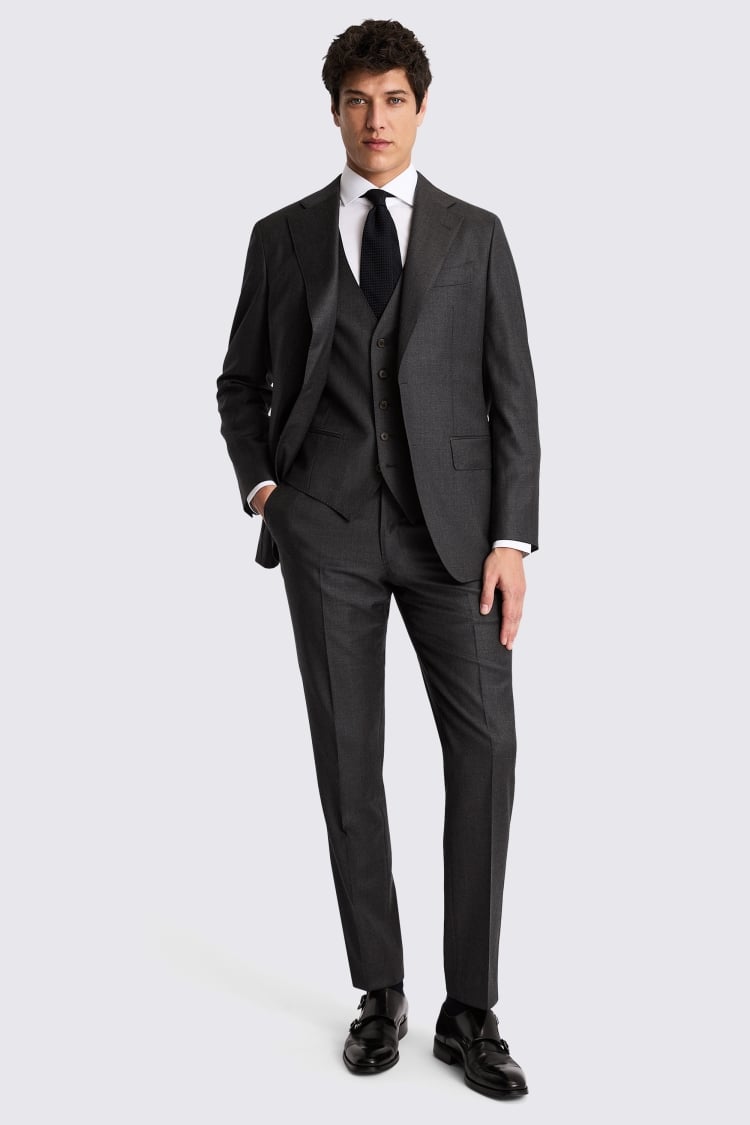 Italian Tailored Fit Charcoal Twill Suit