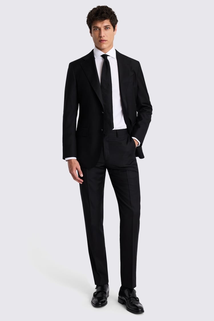 Italian Tailored Fit Black Twill Suit