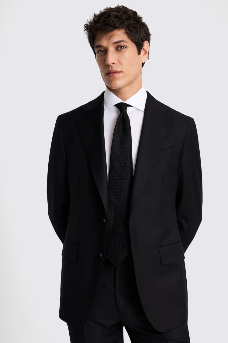 Italian Tailored Fit Black Twill Suit