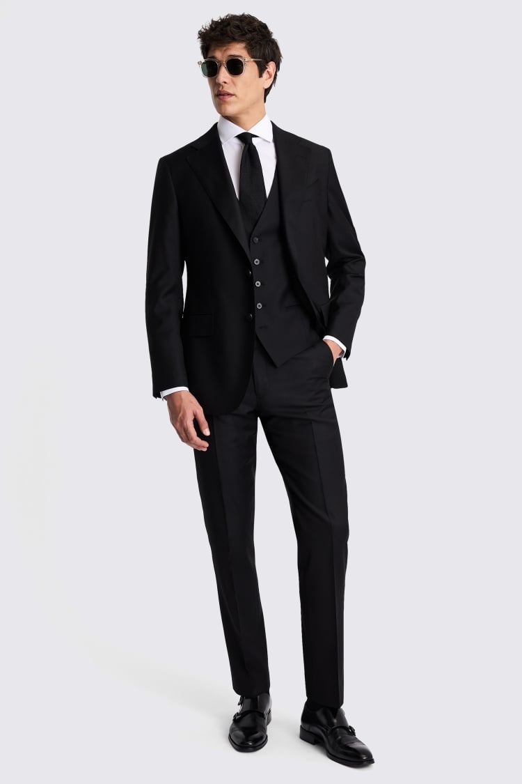 Italian Tailored Fit Black Twill Suit