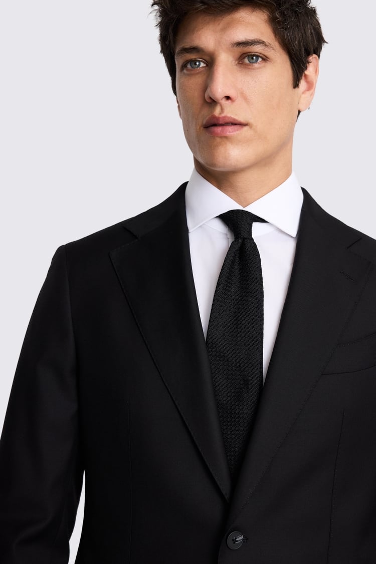 Italian Tailored Fit Black Twill Suit