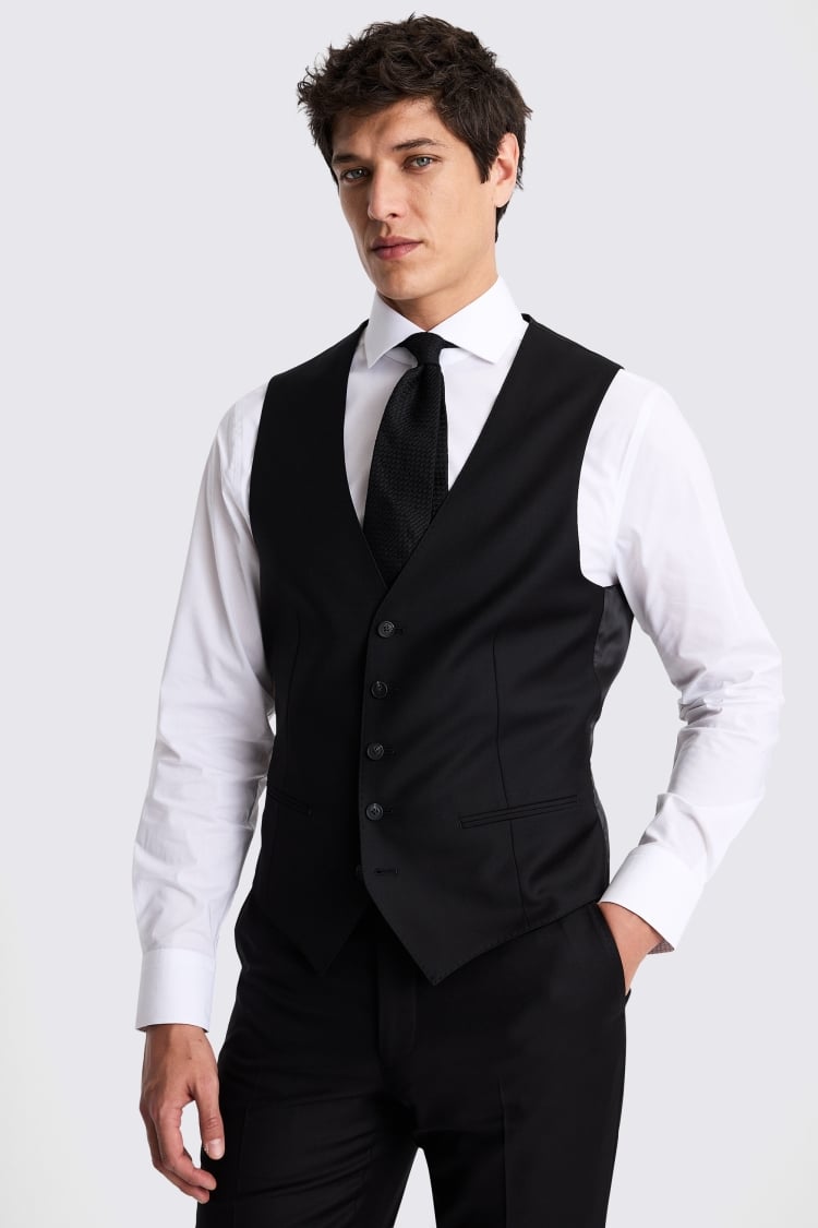 Italian Tailored Fit Black Twill Suit