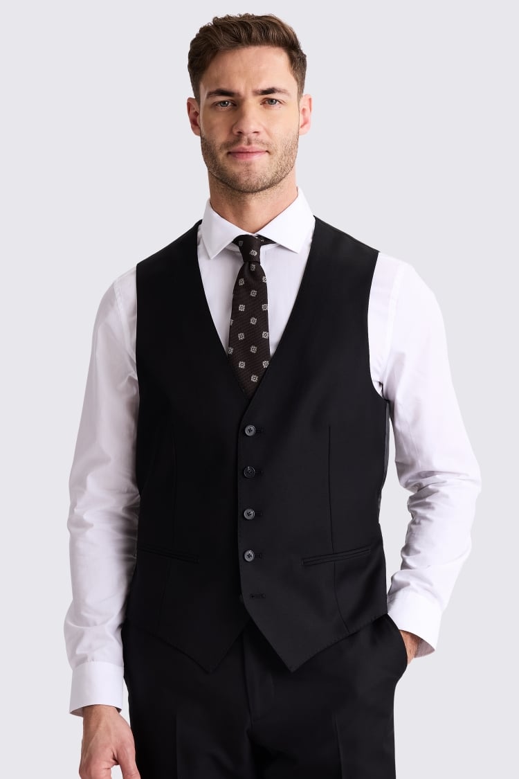 Tailored Fit Black Twill Waistcoat