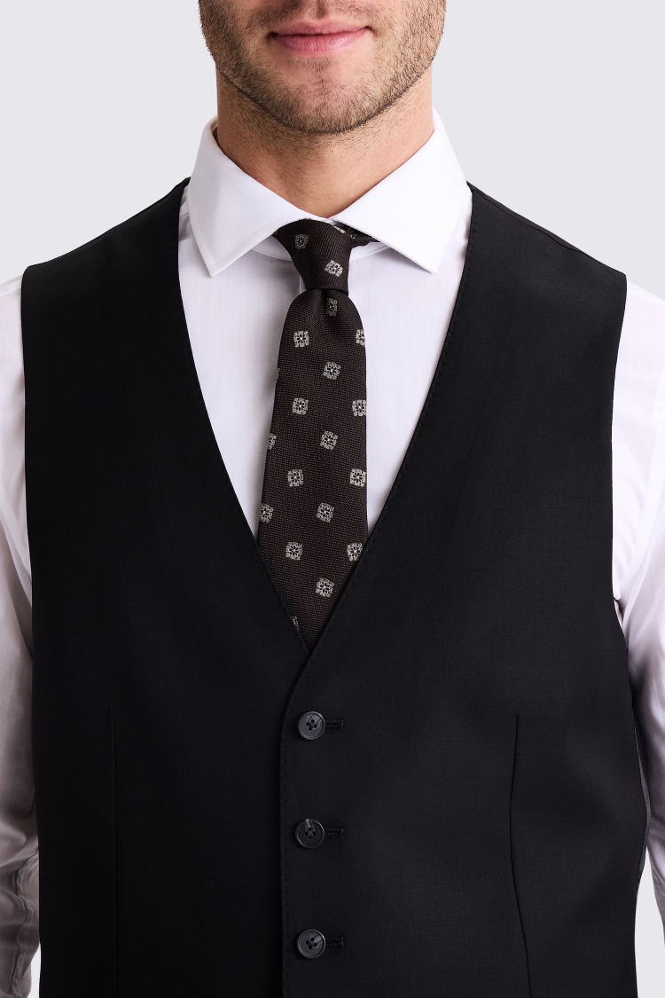 Tailored Fit Black Twill Waistcoat