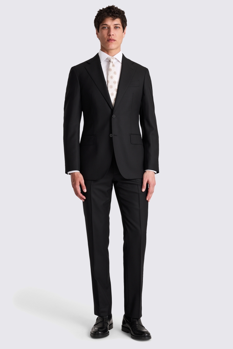 Italian Tailored Fit Black Twill Suit