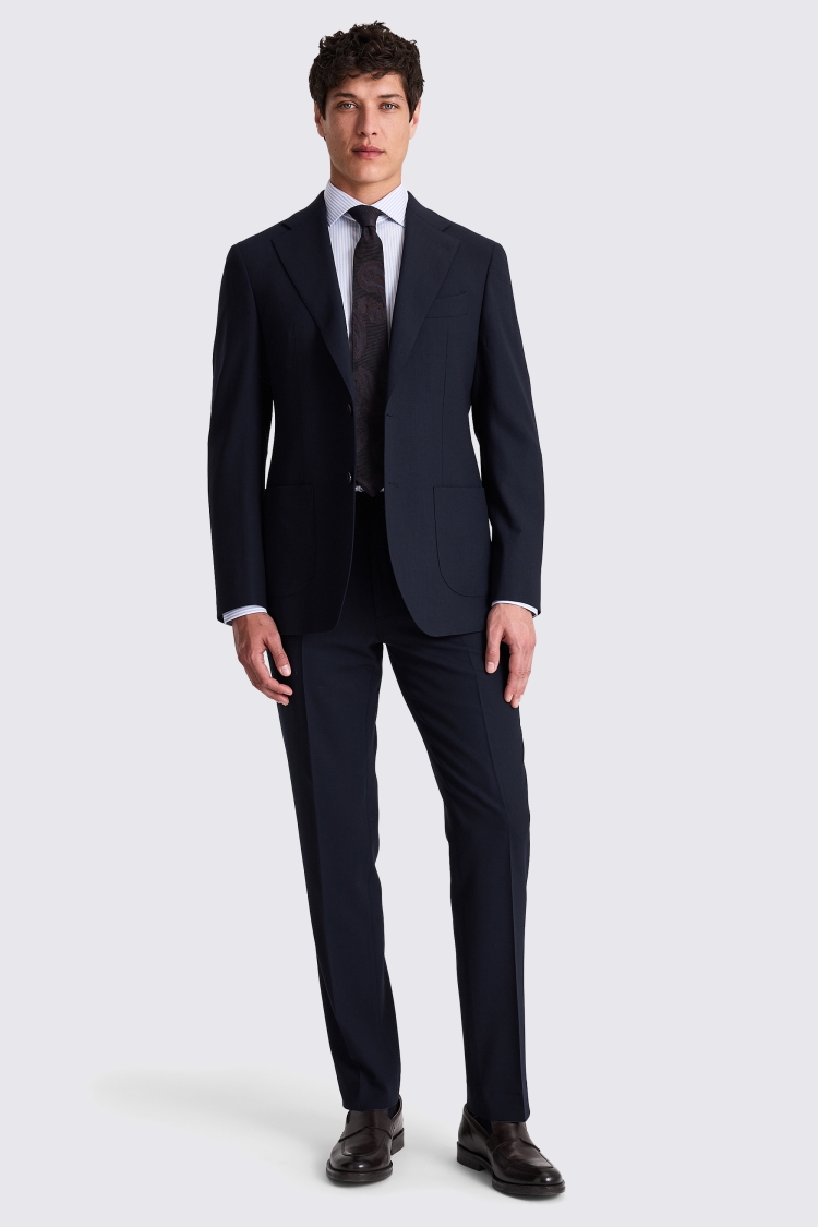 Italian Tailored Fit Navy Hopsack Suit