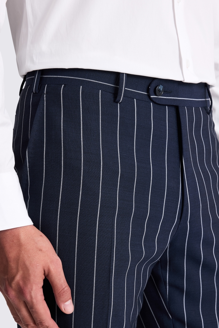 Italian Tailored Fit Navy White Stripe Trousers