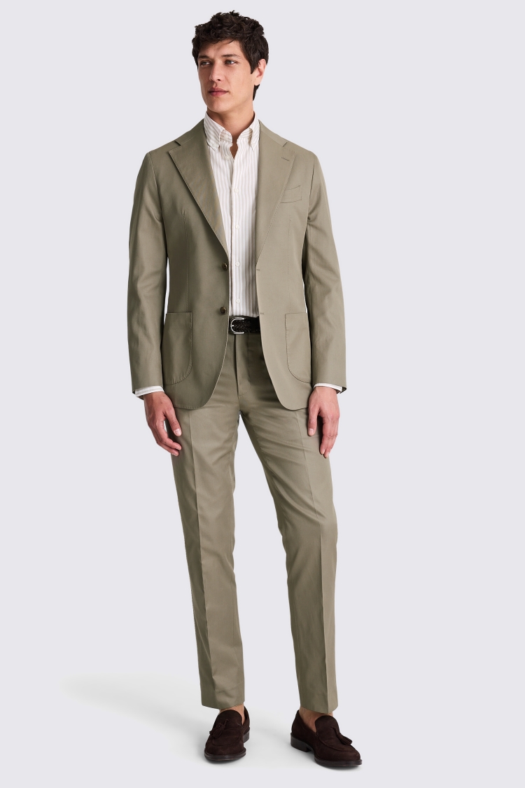 Italian Tailored Fit Khaki Cotton Suit