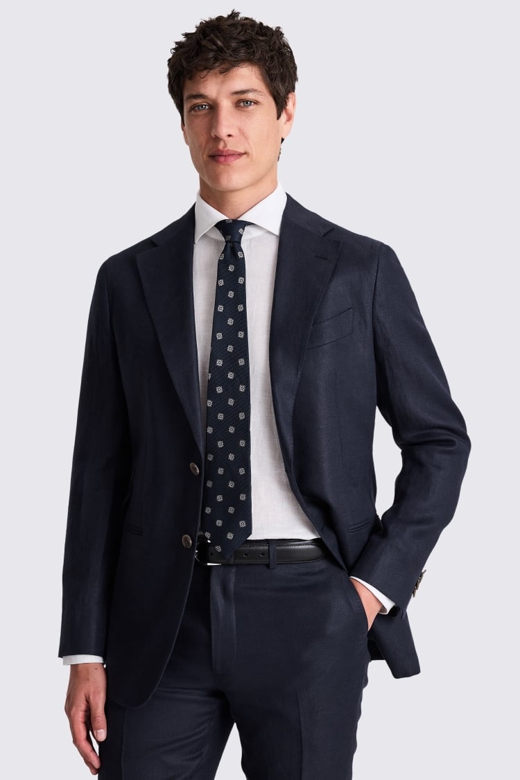Italian Tailored Fit Navy Twill Linen Suit Jacket