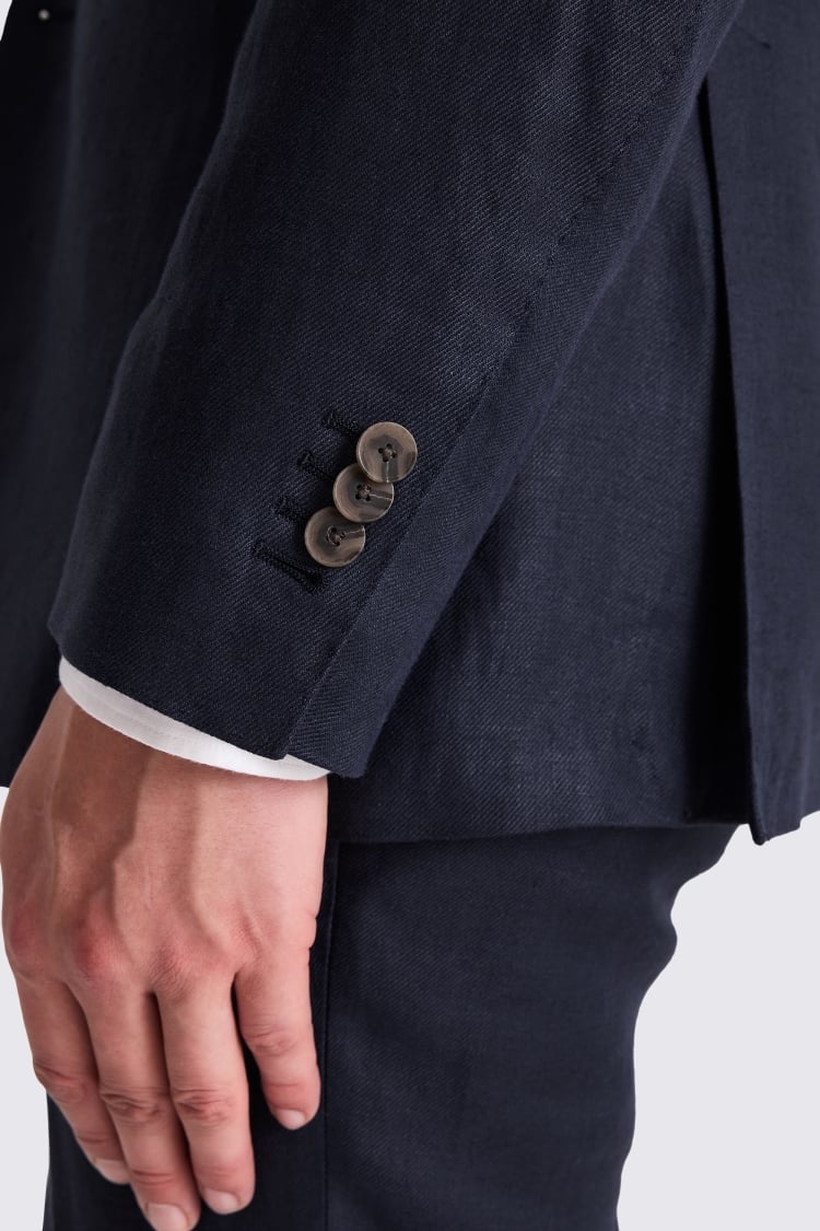 Italian Tailored Fit Navy Twill Linen Suit