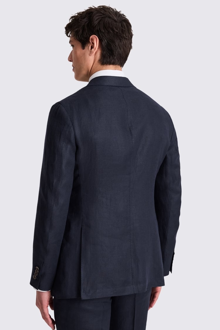 Italian Tailored Fit Navy Twill Linen Suit