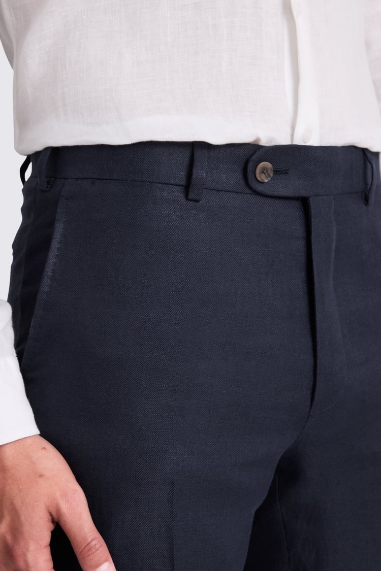 Italian Tailored Fit Navy Twill Linen Trousers