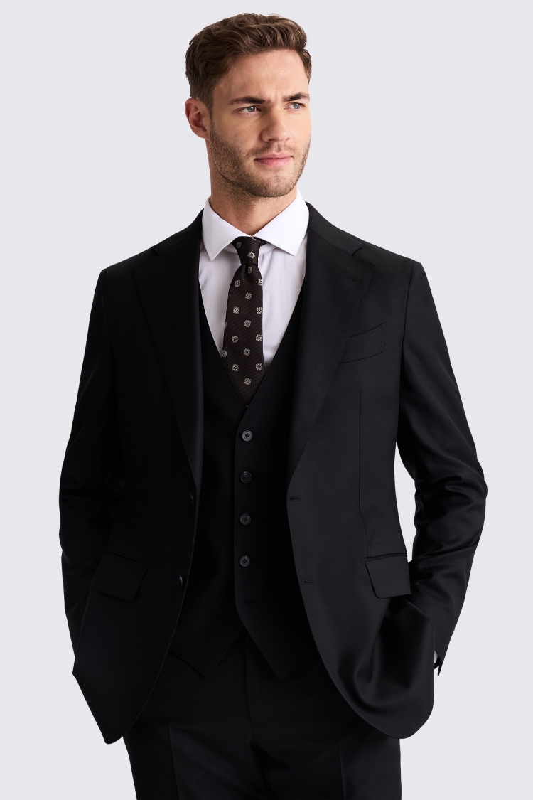 Italian Tailored Fit Black Twill Dress Jacket