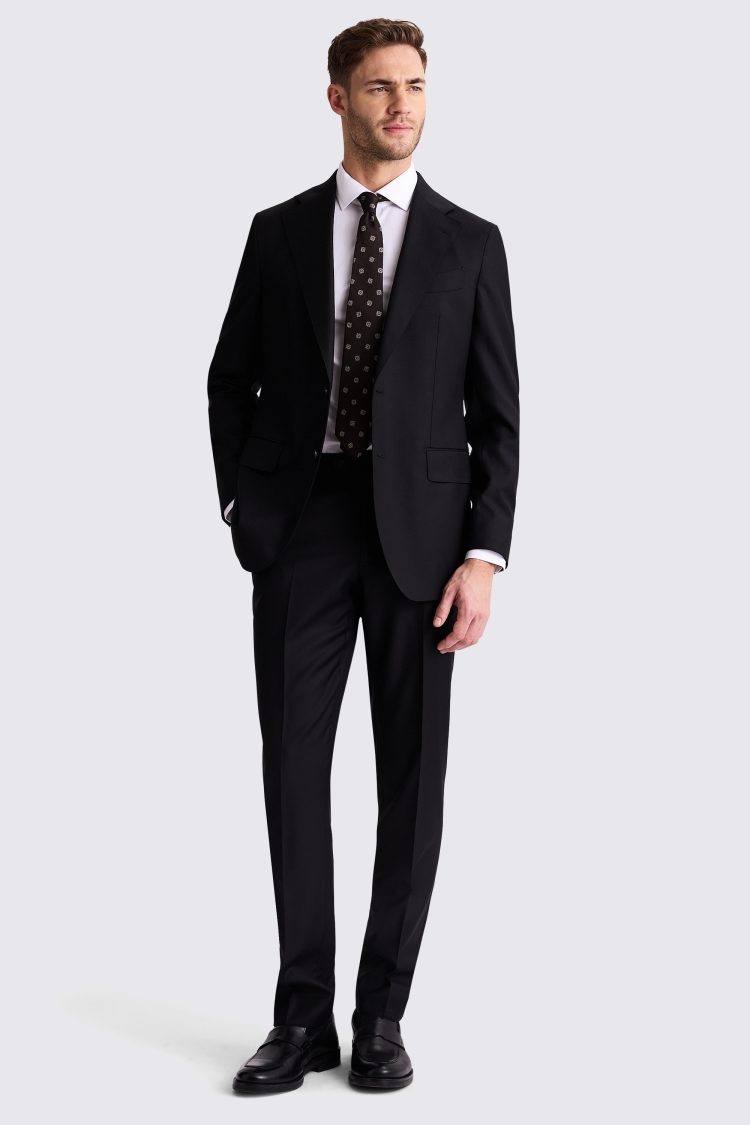 Italian Tailored Fit Black Twill Dress Jacket