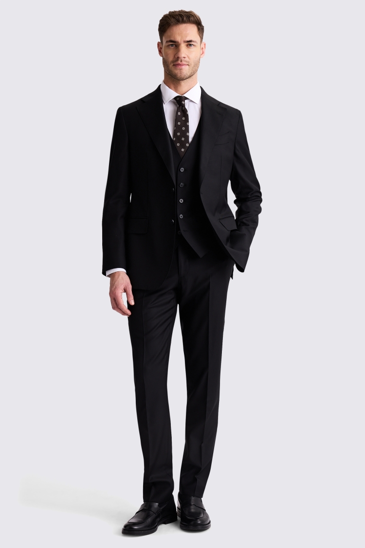 Italian Tailored Fit Black Twill Dress Jacket