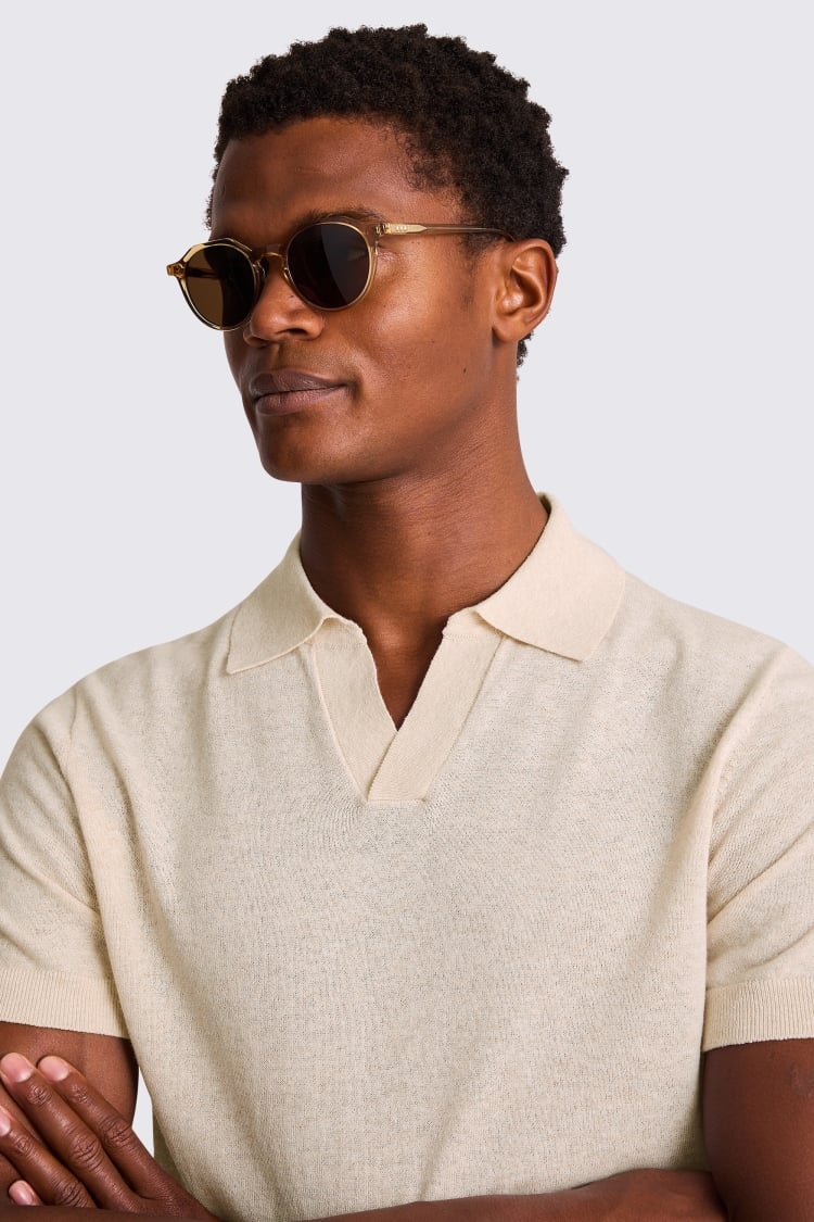 Linen Blend Oatmeal Skipper Polo