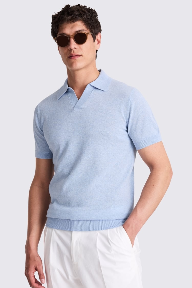 Linen Blend Light Blue Skipper Polo