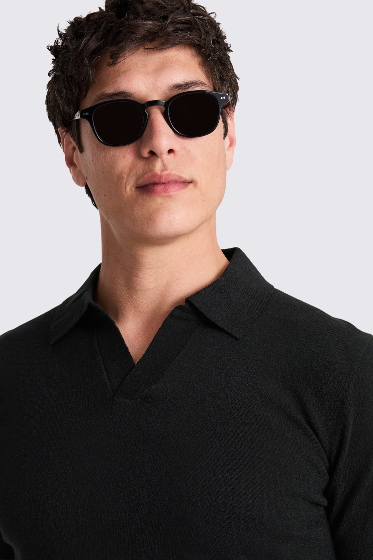Linen Blend Black Skipper Polo