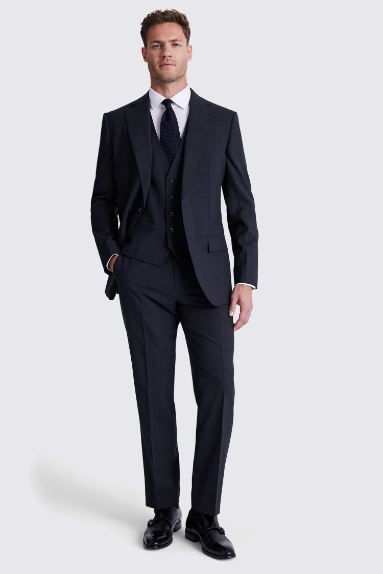 Regular Fit Navy Check Suit