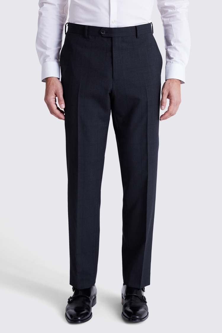  Regular Fit Navy Check Trousers