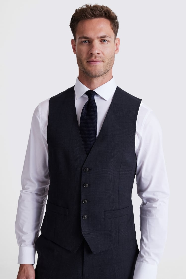 Regular Fit Navy Check Waistcoat