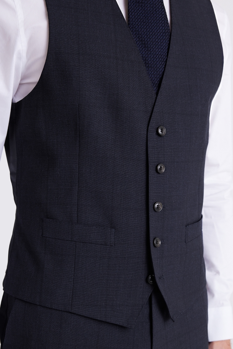 Regular Fit Navy Check Waistcoat