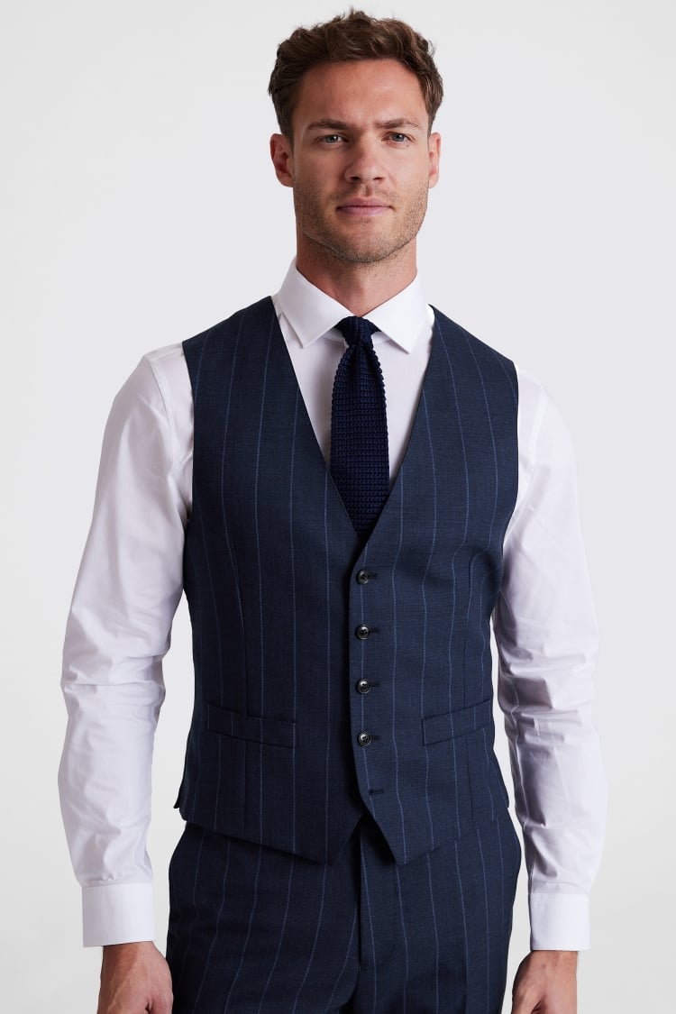 Regular Fit Navy Stripe Waistcoat