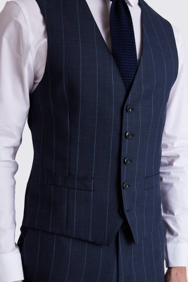 Regular Fit Navy Stripe Waistcoat