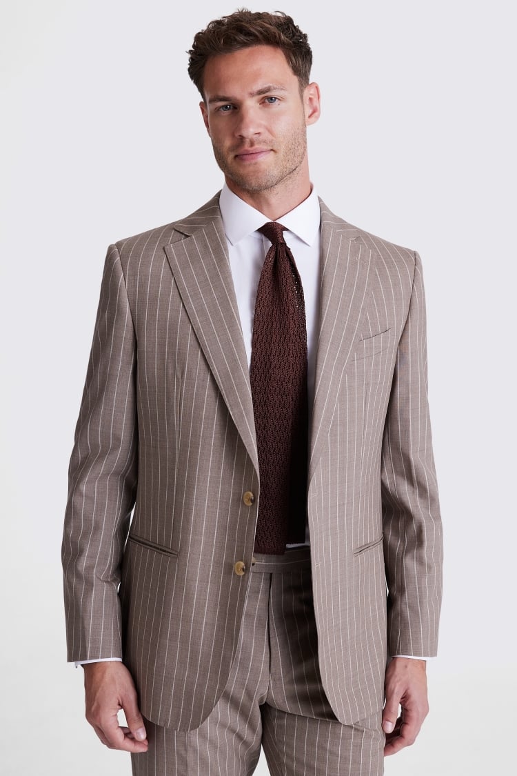 Regular Fit Half Canvas Taupe Stripe Suit