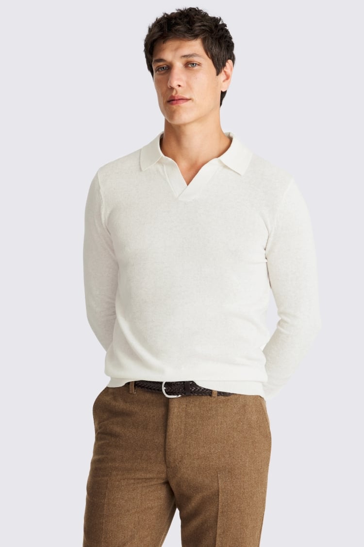 Linen Blend White Skipper Shirt