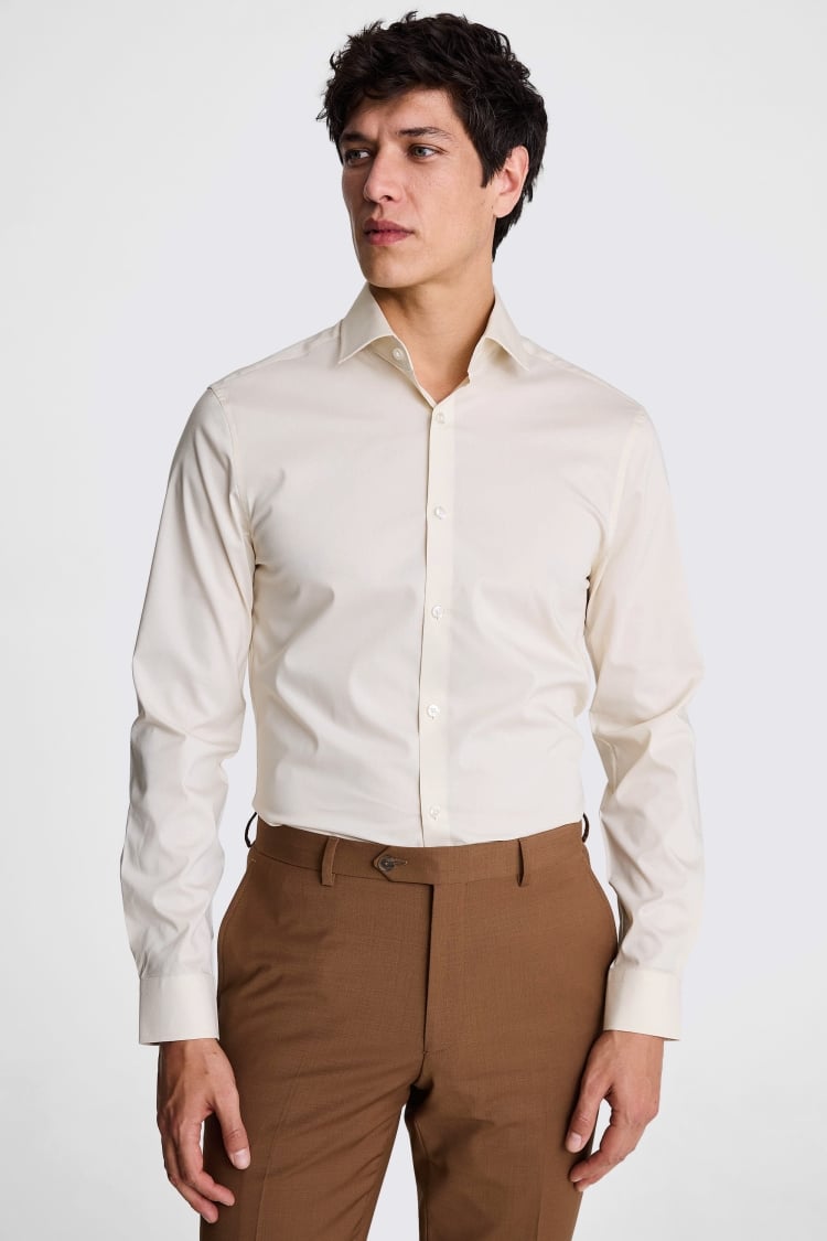 Slim Fit Off White Stretch Shirt 