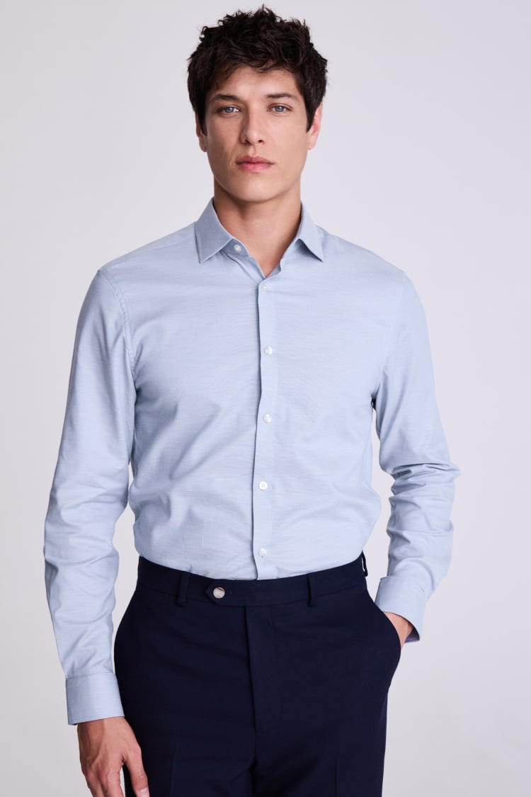 Slim Fit Mid Blue Dobby Stretch Shirt