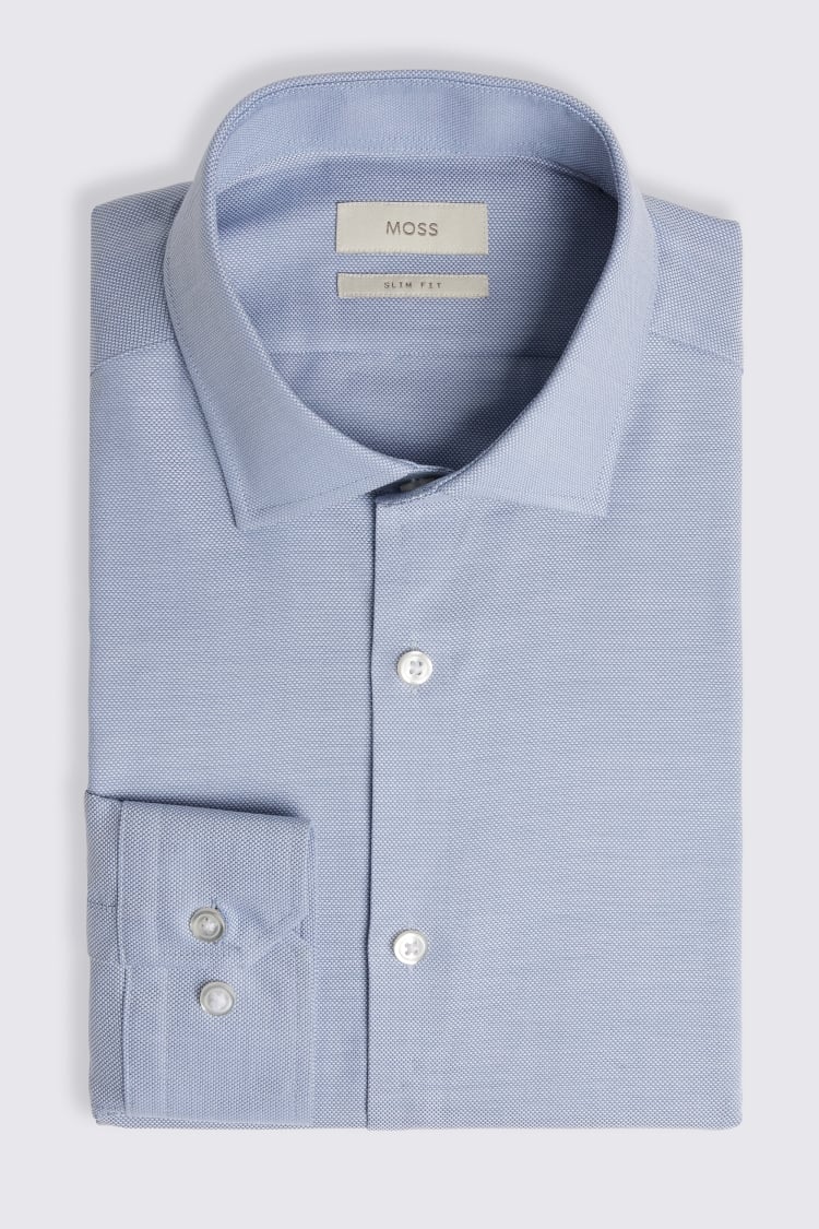 Slim Fit Mid Blue Dobby Stretch Shirt