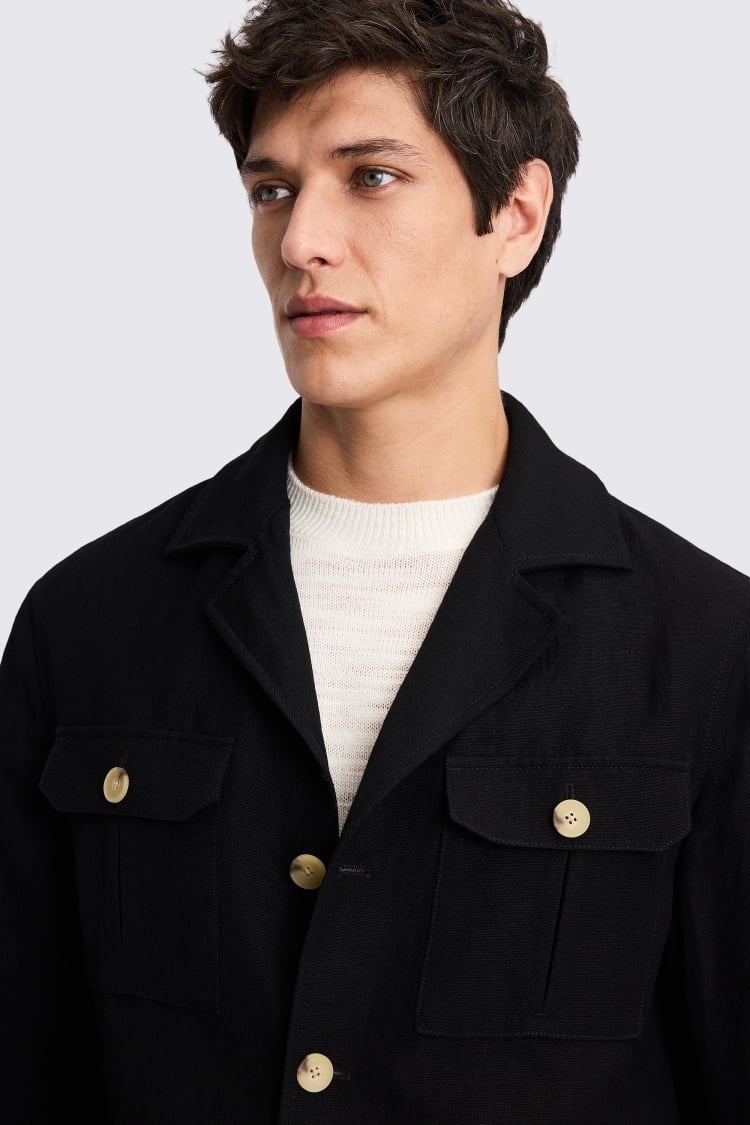 Black Wool Linen Shacket 