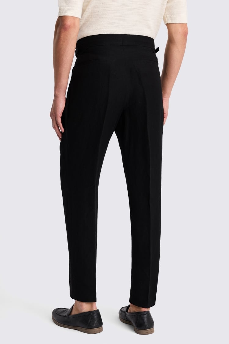 Black Wool Linen Pleated Trouser