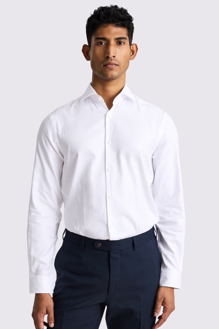 Slim Fit White Herringbone Shirt