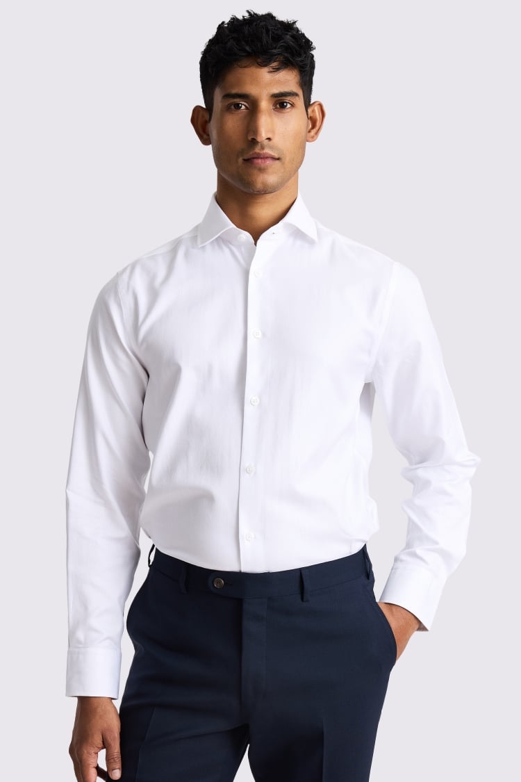 Tailored Fit White Herringbone Shirt