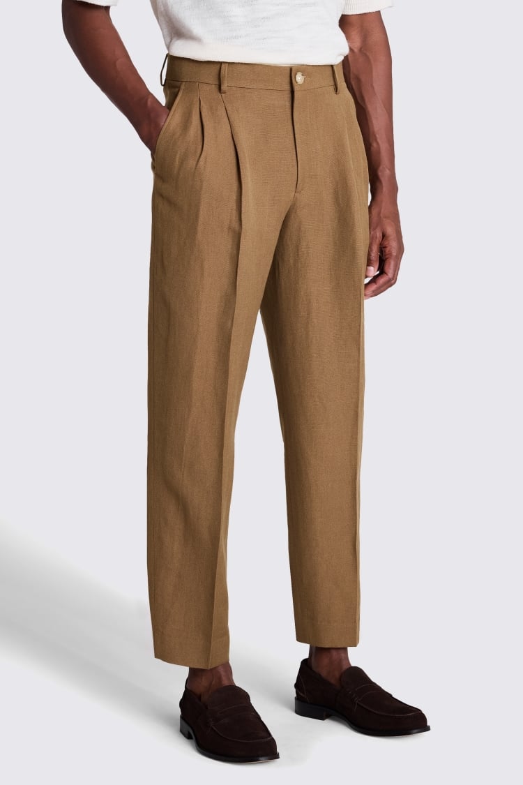 Gold Wool Linen Wide Leg Trousers