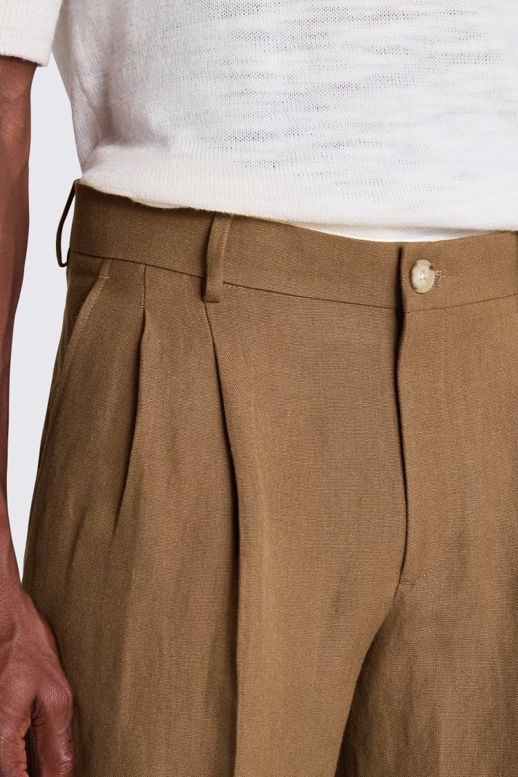 Gold Wool Linen Wide Leg Trousers