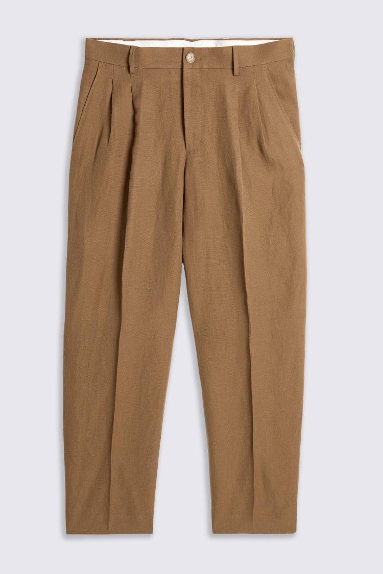 Gold Wool Linen Wide Leg Trousers