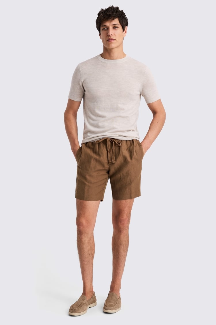 Gold Wool Linen Shorts